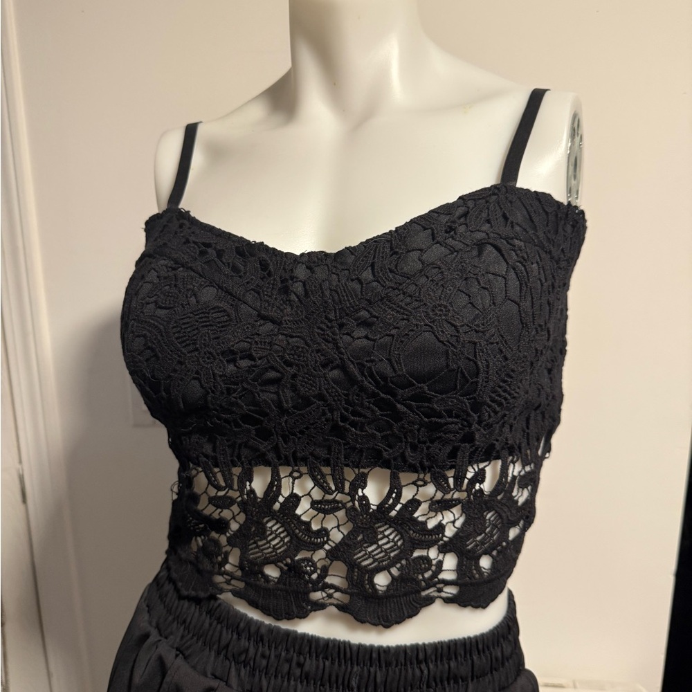 REVAMPED - Black Lace Cropped Top